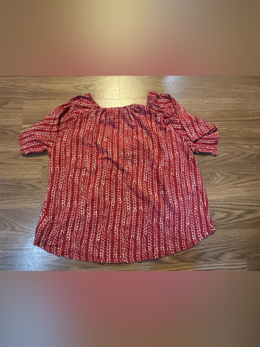 Lucky Brand Red Patterned Smocked Short-Sleeve Blouse - Picture 4 of 5